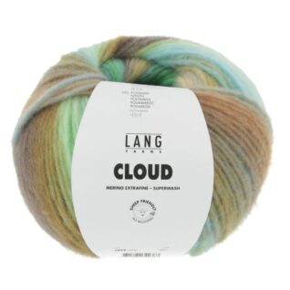 Lang Yarns Cloud chunky merino inneholder 90% Virgin wool (Merino extrafine – mulesing free) 10% Nylon Superwash. Garn lengde 260m / 100g. Strikkefasthet: 13 masker og 20 omganger på pinne 7 = 10 cm. Her i fargen 16.