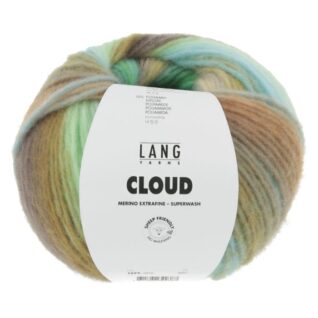 Lang Yarns Cloud chunky merino inneholder 90% Virgin wool (Merino extrafine – mulesing free) 10% Nylon Superwash. Garn lengde 260m / 100g. Strikkefasthet: 13 masker og 20 omganger på pinne 7 = 10 cm. Her i fargen 16.