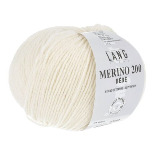 Merino 200 bebe er et strikkegarn fra Langyarns. Garnet inneholder 100% merinoull (extrafine mulesing free). 50 g ca 203 meter. Strikkefasthet 28 masker x 32 omganger på pinne 3 = 10 x 10 cm. Garnet passer like godt til både barn og voksne. Her i fargen 302.