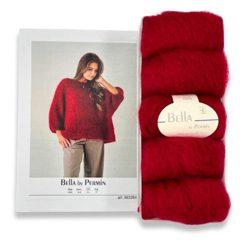 Strikkepakken Oversized Raglangenser i Bella fra Permin kid mohair garn. Her i fargen 883277.