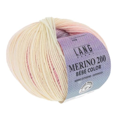 Merino Bebe 200 Color fra LangYarns. Inneholder: 100% merinoull (extrafine mulesing free. Vekt og lengde: 50 g ca 203 meter. Anbefalt pinne: 2,5 - 3,5 mm. Strikkefasthet: 28 masker x 32 omganger = 10 x 10 cm. Her i fargen 0354.