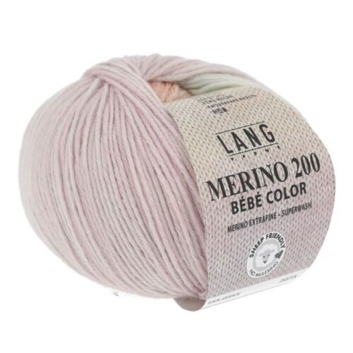 Merino Bebe 200 Color fra LangYarns. Inneholder: 100% merinoull (extrafine mulesing free. Vekt og lengde: 50 g ca 203 meter. Anbefalt pinne: 2,5 - 3,5 mm. Strikkefasthet: 28 masker x 32 omganger = 10 x 10 cm. Her i fargen 0355.
