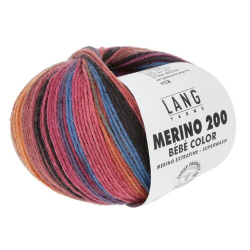 Merino Bebe 200 Color fra LangYarns. Inneholder: 100% merinoull (extrafine mulesing free. Vekt og lengde: 50 g ca 203 meter. Anbefalt pinne: 2,5 - 3,5 mm. Strikkefasthet: 28 masker x 32 omganger = 10 x 10 cm. Her i fargen 0450.
