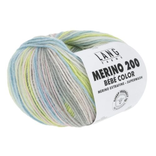 Merino Bebe 200 Color fra LangYarns. Inneholder: 100% merinoull (extrafine mulesing free. Vekt og lengde: 50 g ca 203 meter. Anbefalt pinne: 2,5 - 3,5 mm. Strikkefasthet: 28 masker x 32 omganger = 10 x 10 cm. Her i fargen 0452.