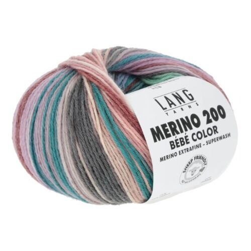 Merino Bebe 200 Color fra LangYarns. Inneholder: 100% merinoull (extrafine mulesing free. Vekt og lengde: 50 g ca 203 meter. Anbefalt pinne: 2,5 - 3,5 mm. Strikkefasthet: 28 masker x 32 omganger = 10 x 10 cm. Her i fargen 0453.
