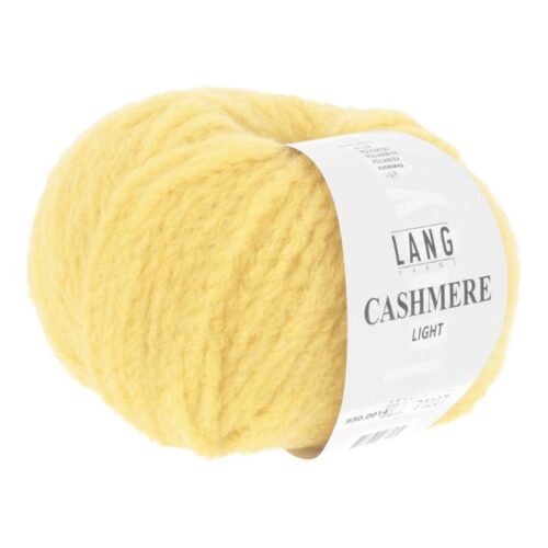 Cashmere Light fra Langyarns. Inneholder 88% Kashmir og 12% Polyamid. Strikkefasthet 20 masker x 31 omganger = 10 x 10 cm. Anbefalt pinne 5,5 og 6 mm. Her i fargen 0014.