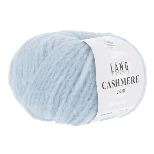 Cashmere Light fra Langyarns. Inneholder 88% Kashmir og 12% Polyamid. Strikkefasthet 20 masker x 31 omganger = 10 x 10 cm. Anbefalt pinne 5,5 og 6 mm. Her i fargen 0021.