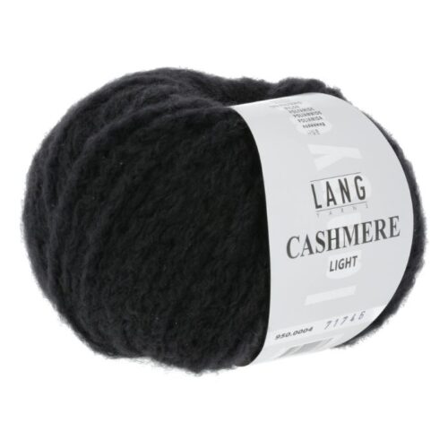 Cashmere Light fra Langyarns. Inneholder 88% Kashmir og 12% Polyamid. Strikkefasthet 20 masker x 31 omganger = 10 x 10 cm. Anbefalt pinne 5,5 og 6 mm. Her i fargen 0004.