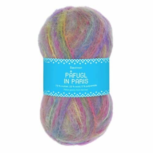 Nøste av Påfugl in Paris i fargen 7963-purple-rainbow – børstet mohairgarn med luftig og luksuriøs kvalitet.