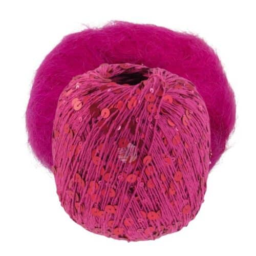 Produktbilde Holiday sweater. Fargekombinasjon Bella by Permin, farge 247 pink og Cosmo Lana grossa farge 15 fuchsia.