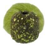 Produktbilde Holiday sweater. Fargekombinasjon Bella by Permin, farge 261 lime og Cosmo Lana grossa farge 22 mørk oliven.