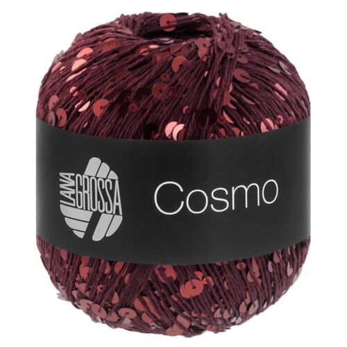 Lana Grossa Cosmo farge 17 burgunder – effektgarn i bomull med paljetter.