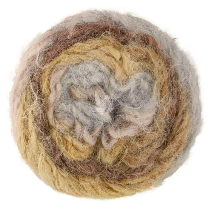 Fargeprøve av Lana Grossa Basta Mista, farge 108-beige-hellgraa-gronn-taupe-fargeprove-nøste.