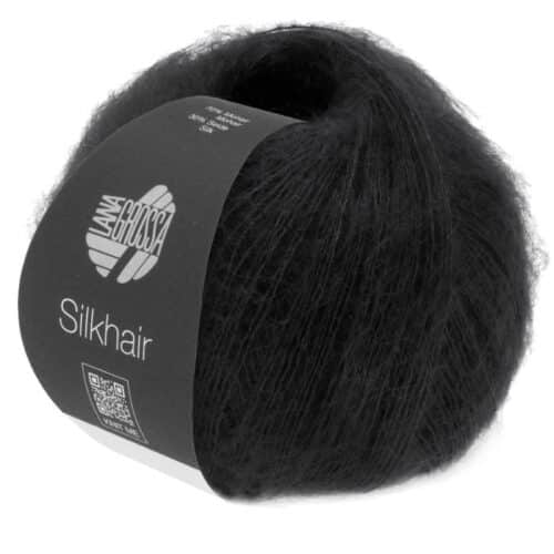 Lana Grossa Silkhair garnnøste i fargen svart 014, luksuriøst mohair- og silkegarn.