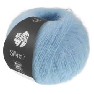 Lana Grossa Silkhair garnnøste i fargen lys blå 226, luksuriøst mohair- og silkegarn.
