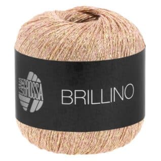 Fargeprøve av Lana Grossa Brillino, farge 19 gammelrosa og gull.