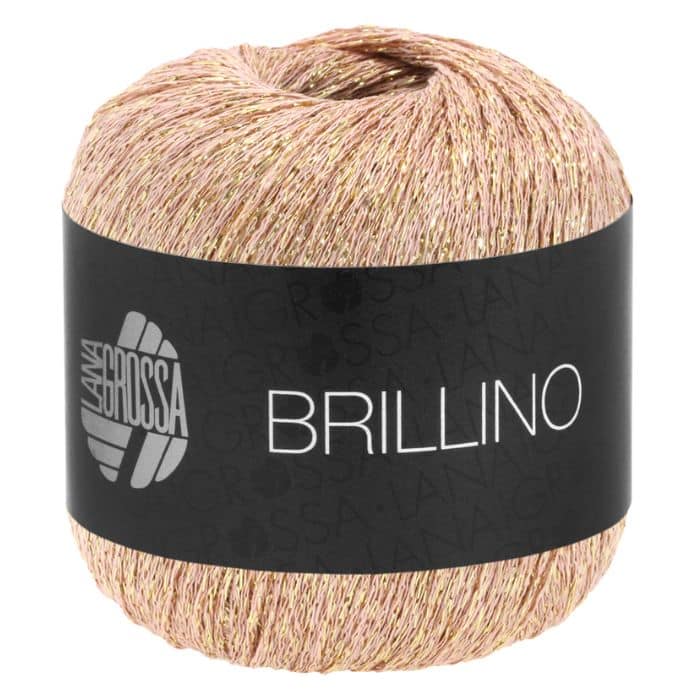 Fargeprøve av Lana Grossa Brillino, farge 19 gammelrosa og gull.